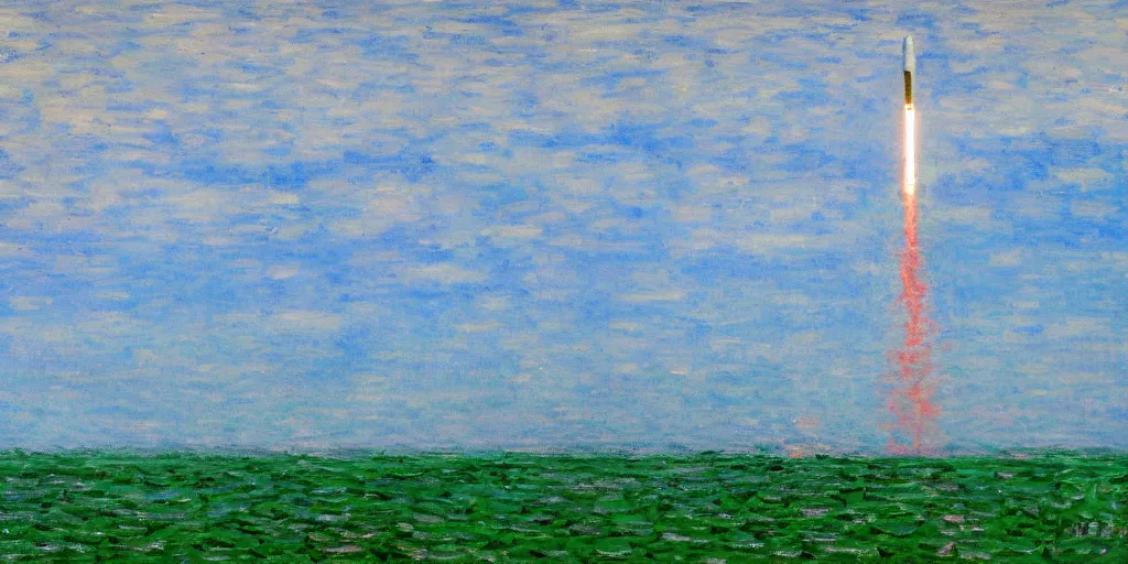 Image similar to Landing of a Falcon 9 in the style of Monet