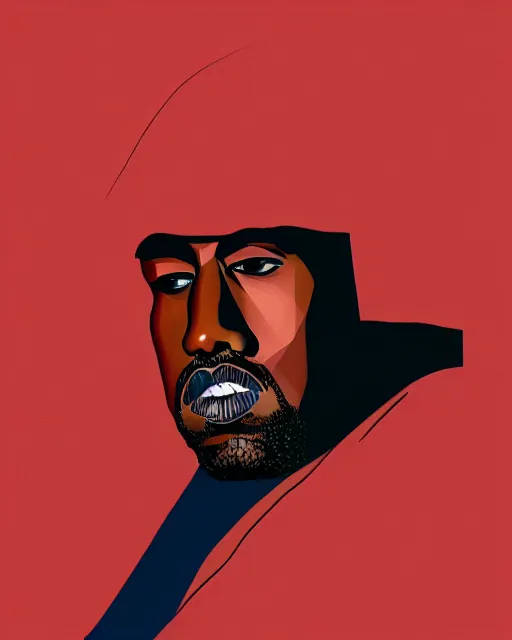 Image similar to Malika Favre illustration of Kanye West on red background