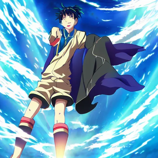 Image similar to Anime key visual of a young boy with thunder powers