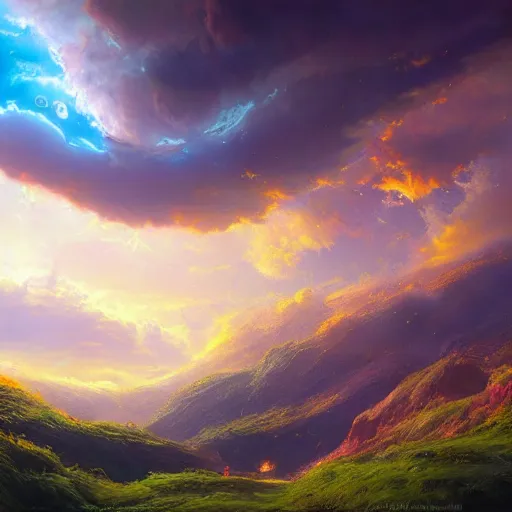 Prompt: A real photographic landscape painting with incomparable reality，the phoenix，Colorful clouds, fairy tale , light effect , Dream , Dindar light , Greg Rutkowski , unreal engine , Super realistic painting style, super wide ,artstation