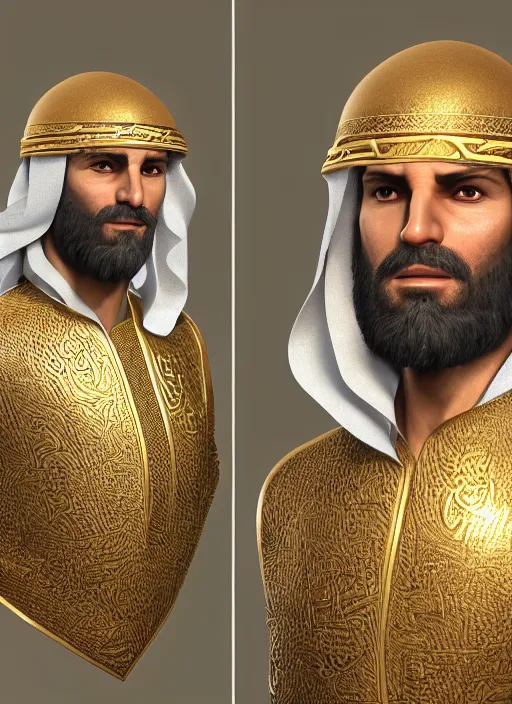 Image similar to portrait of sheikh mohammad ruler of dubai, argonian, head and torso only, cinematic lighting, studio quality, smooth render, unreal engine 5 rendered, octane rendered, art style by klimt and nixeu and ian sprigger and wlop and krenz cushart.