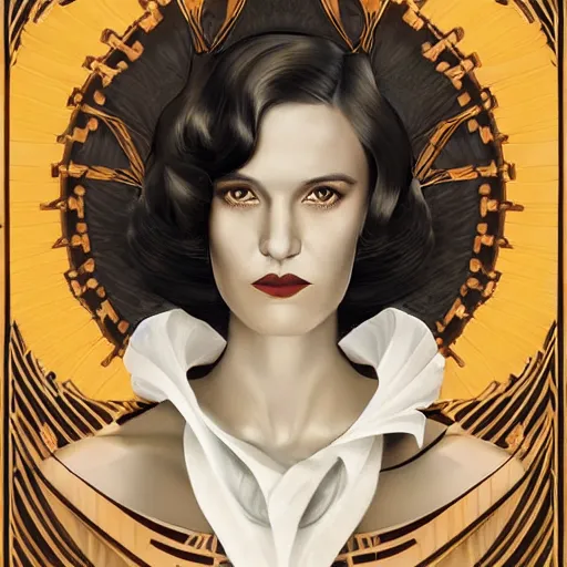 Prompt: an art nouveau, ( streamline moderne ), multi - racial portrait in the style of vitaly bulgarov. very large, clear, expressive, and intelligent eyes. centered, ultrasharp focus, dramatic lighting, photorealistic digital matte painting, intricate symmetrical ultra detailed background.