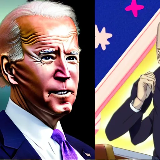 Image similar to joe biden as anime girl anime style, high detail, anatomically correct,