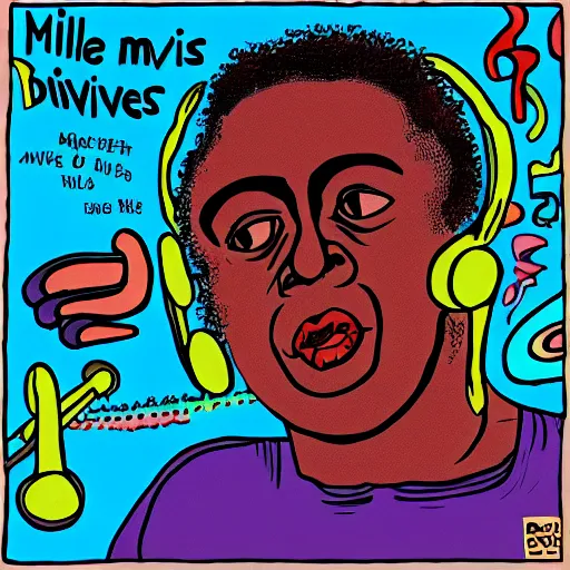 Image similar to miles davis in the style of daniel johnston, 4k