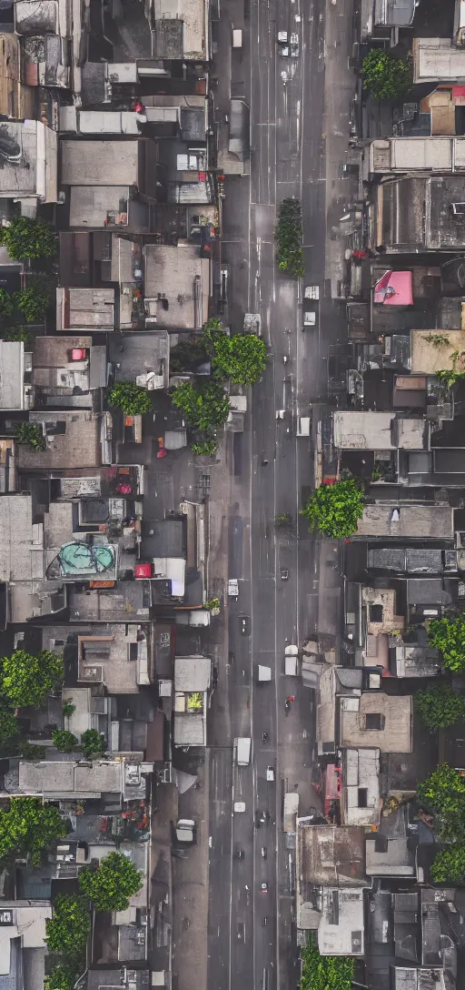 Prompt: photo looking down on a street, rain, 4k, realistic, no people,