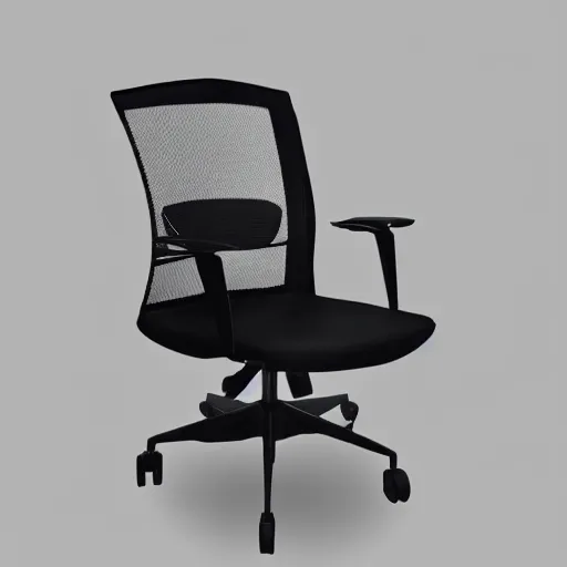 Prompt: Photograph of an office chair made from black steel parts, futuristic design, 8K HD, engineered, minimalist style, product shot