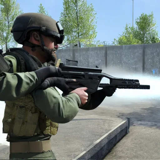 Image similar to Modern Warfare game with water guns. 4k