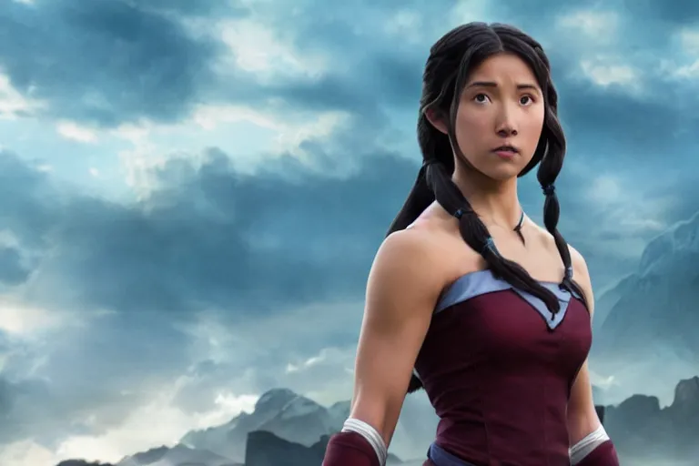Prompt: live action film still of korra in the new fantasy movie, cinematic lighting