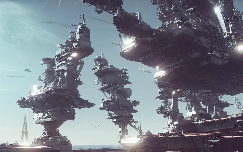 Image similar to austronaut looking at big monstrosity frigate - battleship, hyperdetailed, artstation, cgsociety, concept art of no mans sky