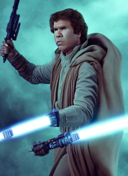 Prompt: will ferrell in star wars, movie still frame, cinematic, 4 k