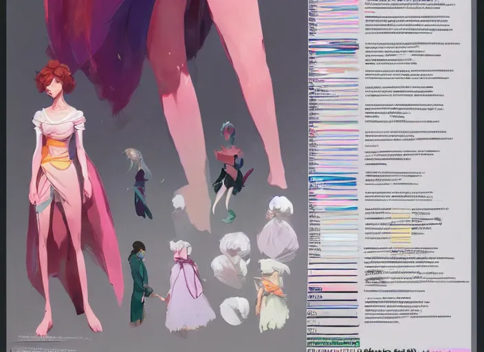 Image similar to character sheet for a beautiful woman for genshin impact, bright colors, by greg rutkowski, by studio ghibli, digital art, trending on artstation, hd, 8 k, highly detailed, good lighting, beautiful, masterpiece