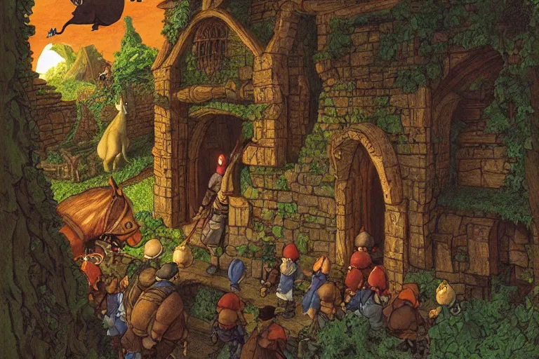 Image similar to an elaborate and dense scene from redwall abbey by brian jacques