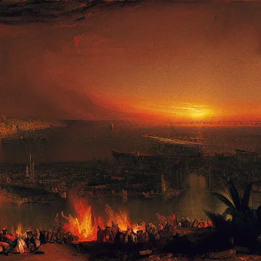 Image similar to Tijuana in flames painted by Thomas Cole