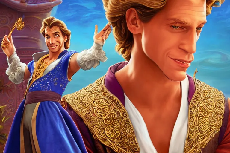 Image similar to Guybrush Threepwood as Disney’s Aladdin, cute, fantasy, intricate, elegant, highly detailed, digital painting, 4k, HDR, concept art, smooth, sharp focus, illustration, art by artgerm and H R Giger and alphonse mucha