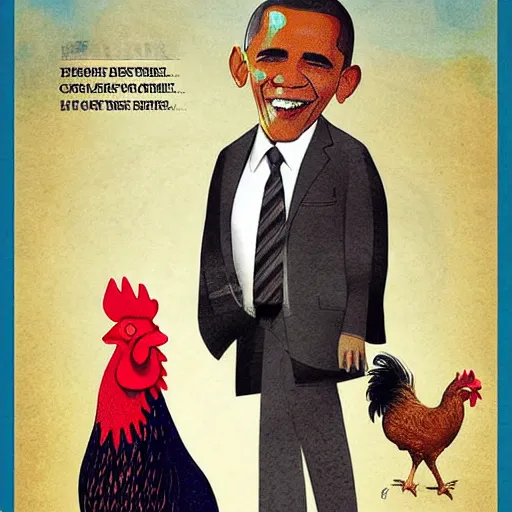 Prompt: obama and rooster, poster,