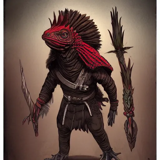 Image similar to anthro iguana warrior wearing cloak, dnd illustration by enki bilal and dan mumford, character concept trending on artstation