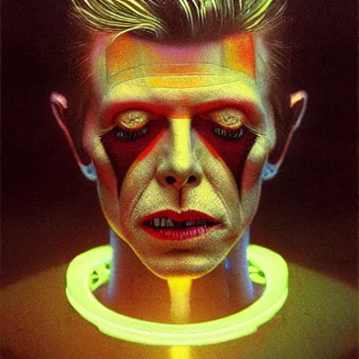 Image similar to portrait of david bowie, intricate, neon lighting, highly detailed, digital photography, concept art, art by beksinski