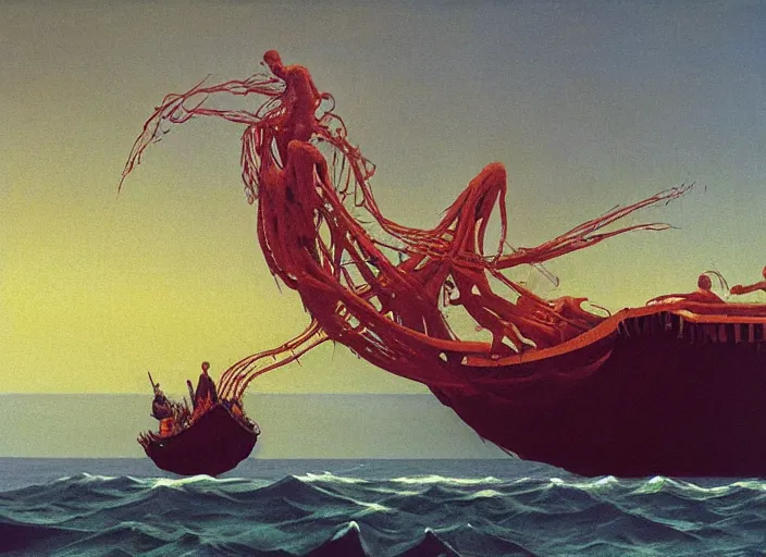 Prompt: painting of the raft of the medusa, science fiction, Edward Hopper and James Gilleard, Zdzislaw Beksinski, highly detailed