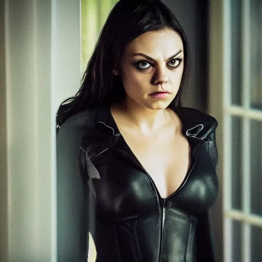 Image similar to Mila Kunis as Catwoman, XF IQ4, 150MP, 50mm, F1.4, ISO 200, 1/160s, natural light, photoshopped, lightroom, enhanced, photolab