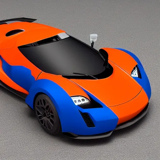 Prompt: orange and blue styled sportscar