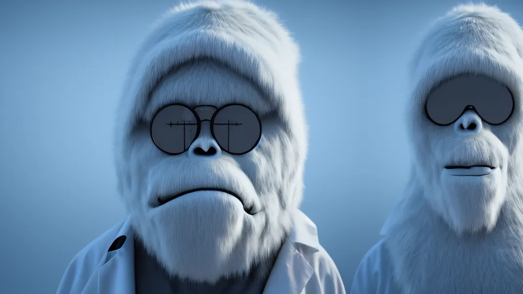 Prompt: a scientist who wears a scientist coat and has a yeti head for a head, 4 k, photorealistic, dramatic lighting