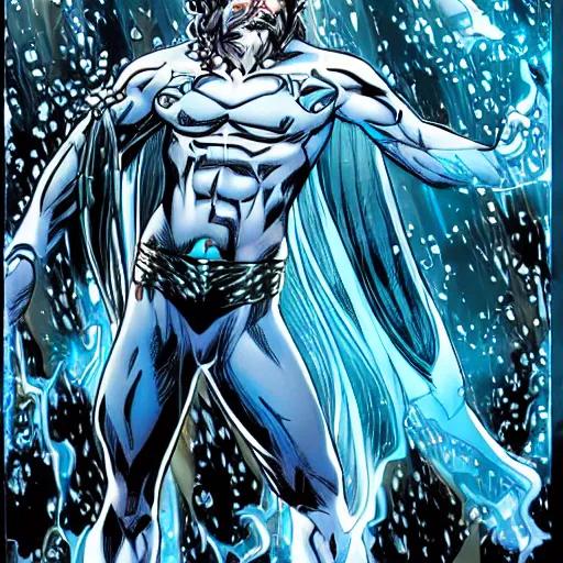 Prompt: a water wizard from the DCEU, comic drawn by Ivan Reis