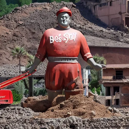 Image similar to a Bobs Big Boy statue being excavated from the ruins of Pompeii, ultra detailed, 8k resolution, ultrarealistic
