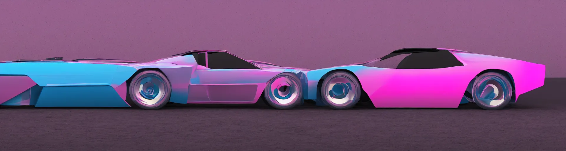 Prompt: side profile of futuristic 80s sports car, synthwave color palette