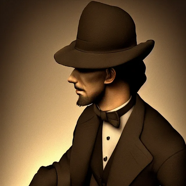 Image similar to photorealistic sepia full - head portrait of a 1 9 2 0 s era smirking male occultist, well dressed, long - tailed tuxedo coat, atmospheric lighting, dark, brooding, painted, intricate by chris cunningham, ultra detailed, well composed, best on artstation, cgsociety, epic, stunning, gorgeous, intricate detail, much wow, masterpiece