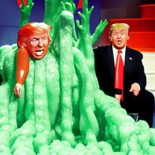 Image similar to donald trump getting slimed on nickelodeon