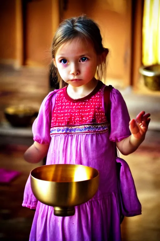 Prompt: a beautiful little girl holding a censer