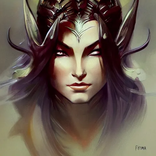 Image similar to elven queen character portrait by frank frazetta, fantasy, dungeons & dragons, sharp focus, beautiful, artstation contest winner, detailed