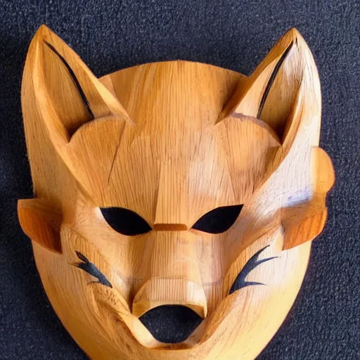 Prompt: wooden tiki mask of a fox spirit