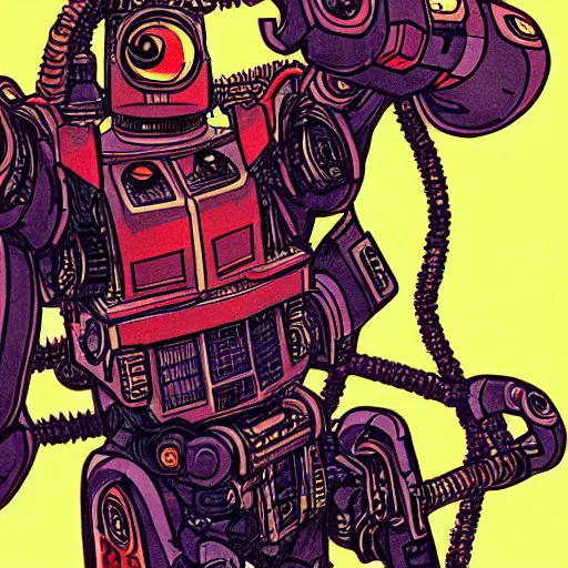 Image similar to detailed color manga illustration of jesus as an evil killer robot, cyberpunk, dark, akira