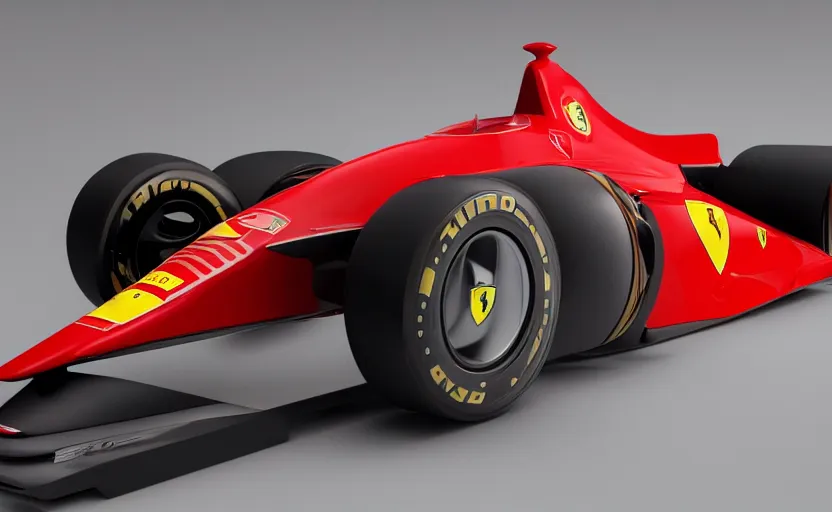 Image similar to still of a retro futuristic ferrari formula 1 car inspired by f 1 2 0 2 1 concept, studio lighting,