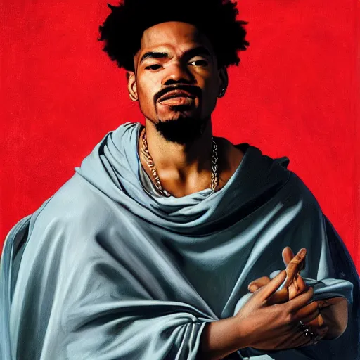 Image similar to a portrait painting of Chance The Rapper as a Poetic Philosopher in the style of Caravaggio, 1599, realistic, detailed