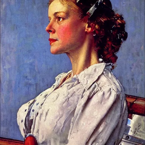 Prompt: portrait of a beautiful woman by norman rockwell