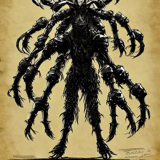 Prompt: concept art of a dark souls boss, six arms undead riding a spider;dark fantasy