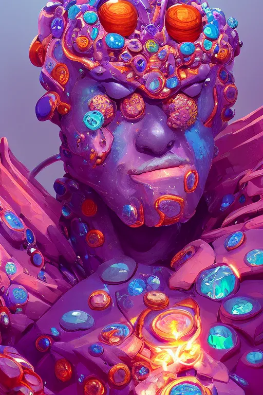 Prompt: maximalist detailed gemstone golem portrait by adoryanti, machine. delusions, holosomnia, electrixbunny, rendered in discodiffusion. decorated with pearls and gems, behance hd by jesper ejsing, by rhads, makoto shinkai, ilya kuvshinov, rossdraws global illumination ray tracing hdr radiating a glowing aura