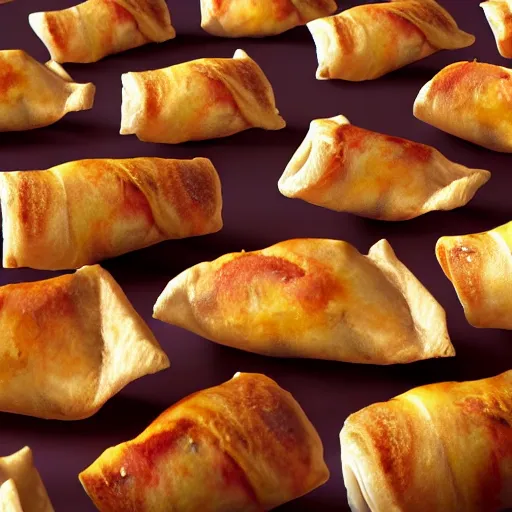 Image similar to totinos pizza rolls, photorealistic, highly details, intricate, unreal engine 5, cinematic, bokeh, volumetric lighting, epic, serious