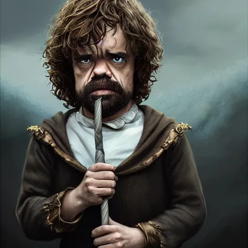 Prompt: peter dinklage as hermione granger, he is laughing, digital painting, extremely detailed, 4 k, intricate, brush strokes, mark arian, artgerm, bastien lecouffe - deharme