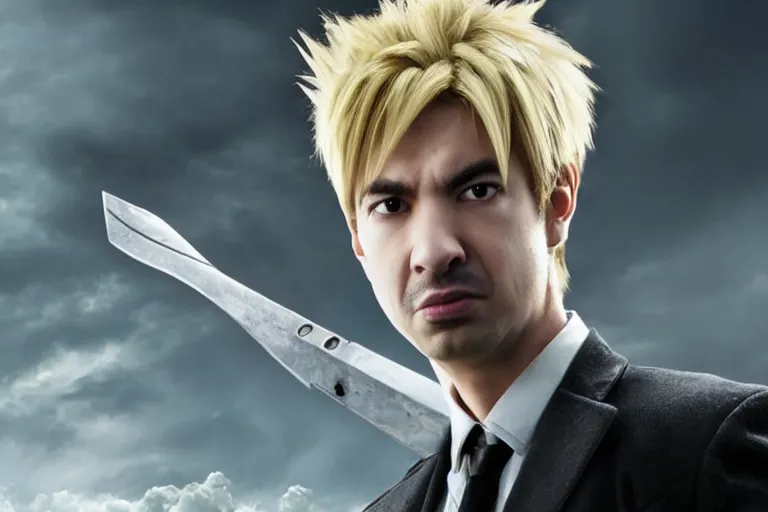 Image similar to live action film still of nathan fielder playing cloud strife in the new sci - fi movie