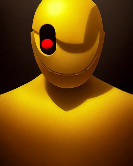 Prompt: medium - shot oil portrait of pac man, artstation, highly detailed digital painting, smooth, global illumination, fantasy art by greg rutkowsky, karl spitzweg, leyendecker