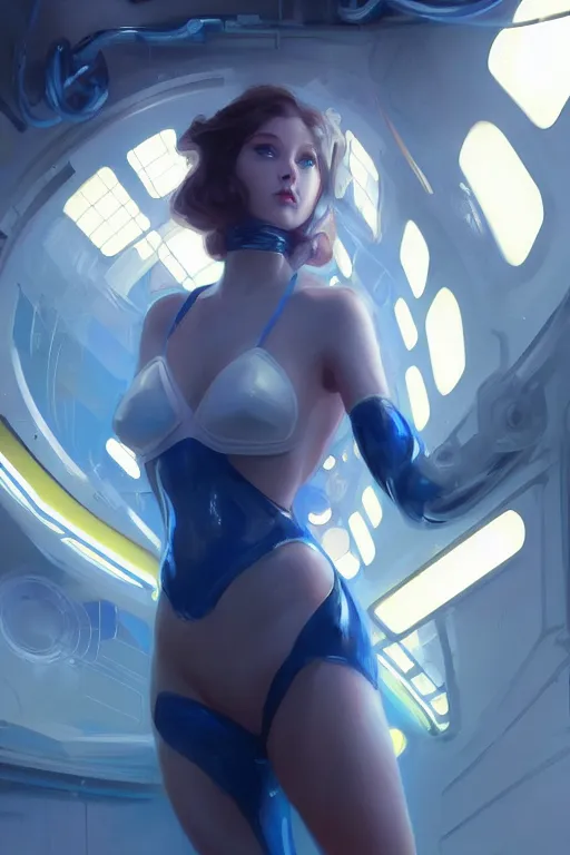 Image similar to portrait futuristic beautiful navy Girl, at inside of a future submarine, ssci-fi, fantasy, intricate, very very beautiful, elegant, human anatomy, neon light, highly detailed, digital painting, artstation, concept art, soft light, hdri, smooth, sharp focus, illustration, art by tian zi and craig mullins and WLOP and alphonse mucha