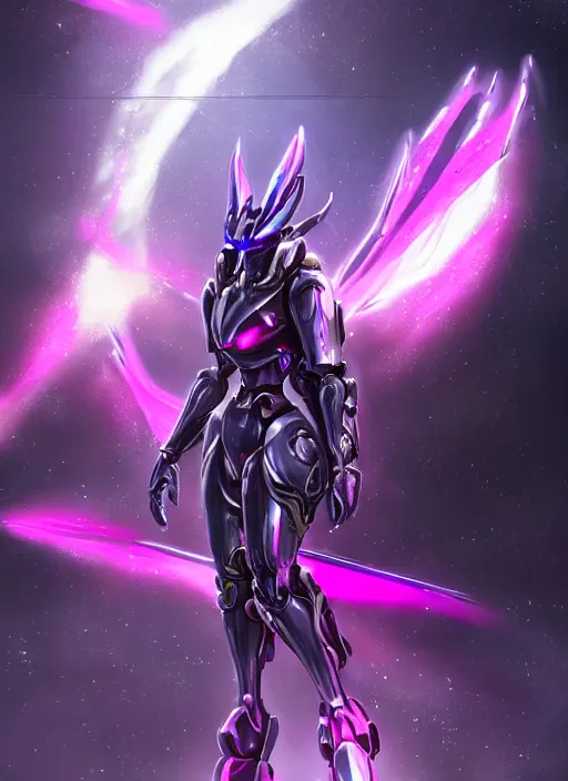 Image similar to cinematic full body, cosmic sized beautiful stunning elegant hot giant robot mecha female dragon goddess, sharp sleek cyborg dragon head, sharp metal ears, smooth purple eyes, smooth fuschia skin, smooth silver armor, nebula, epic proportions, epic scale, macro furry, furry art, dragon art, goddess art, giantess art, warframe fanart, furaffinity, octane