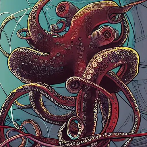 Image similar to Octopus, Industrial Scifi, detailed illustration, character portrait, by Martin Grip and Moebius