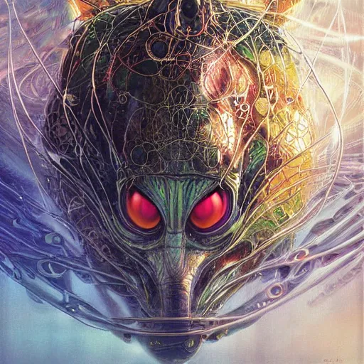 Prompt: a simple centered portrait of a predatory alien species. an award winning yoshitaka amano digital art poster color painting. a masterpiece by james gurney. poster colour on canvas.