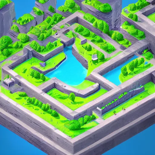 Image similar to isometric island on gray background, isometric invironment, 3d art, isometric art, high detail, artstation, concept art, behance, ray tracing, smooth, sharp focus, ethereal lighting