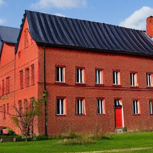 Prompt: 1 8 8 0 s big german farmhouse, red bricks, hannover, lower saxony, slate