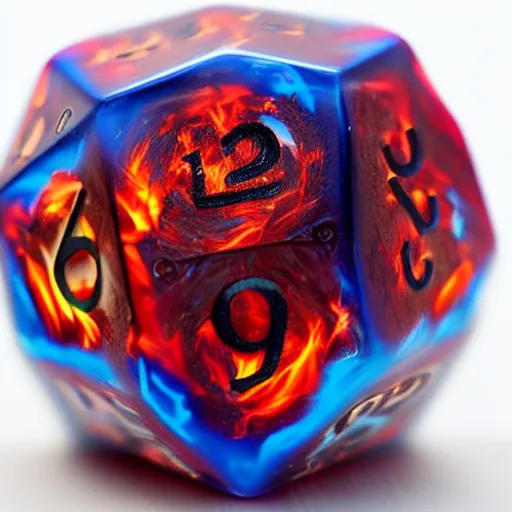 Image similar to d 2 0 made of fire, realistic photography, high detailed